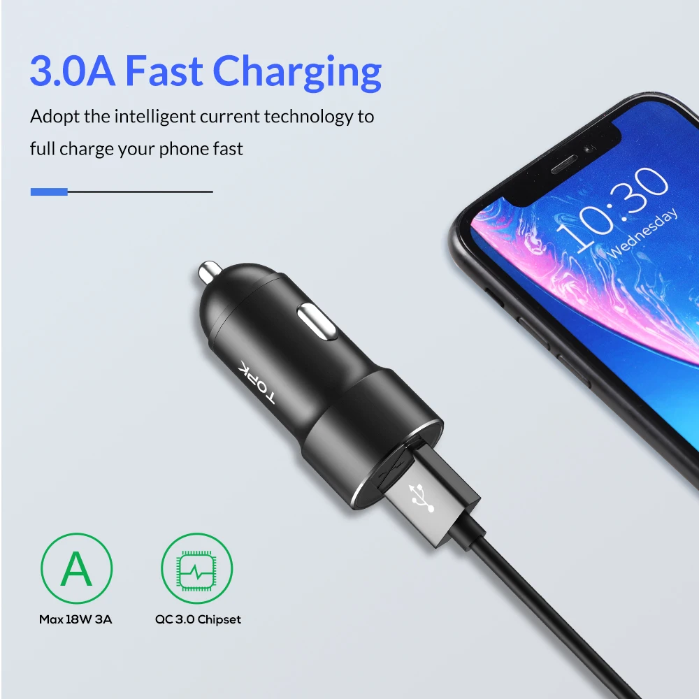Автомобильное зарядное устройство TOPK Quick Charge 3 0 адаптер для iphone Samsung Xiaomi usb