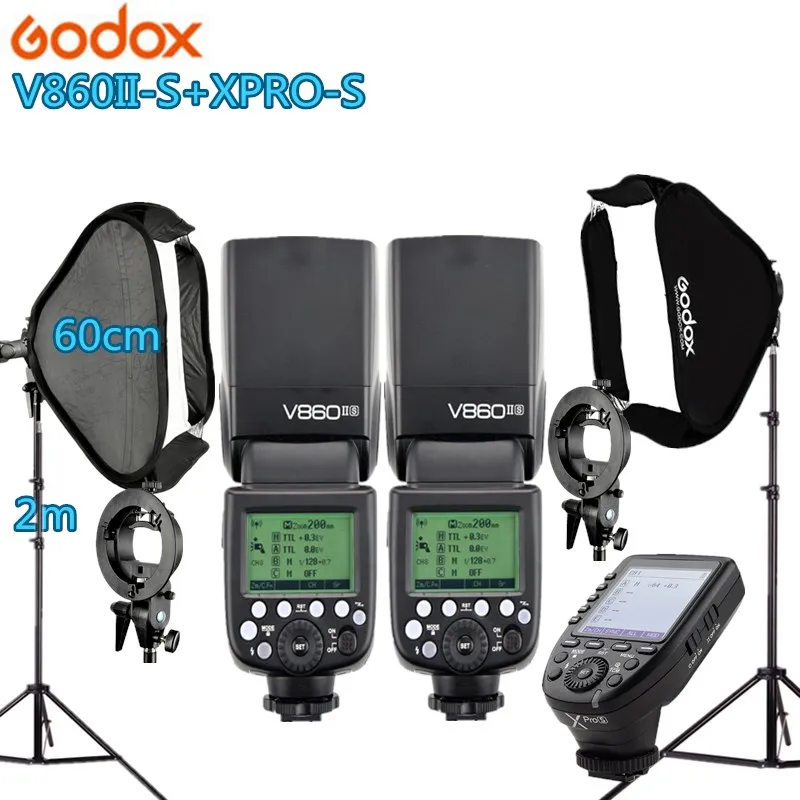 2X Godox V860II S Вспышка Speedlite Фотостудия софтбокс набор Xpro 60*60 см освещение + 2 м