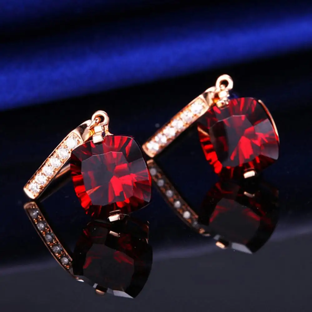 Серьги с натуральным гранатом модные женские серьги из розового золота 18 карат