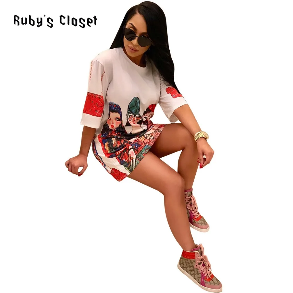 Ruby's Closet с принтом персонажа женское модное мини платье свободного покроя