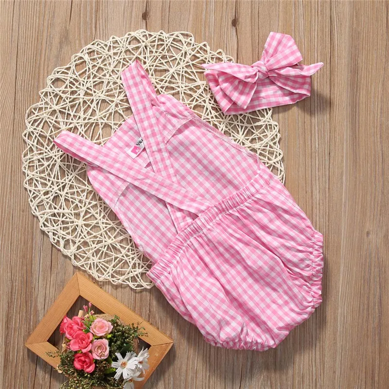 Новый стиль модная одежда для новорожденных девочек клетчатое Боди без рукавов