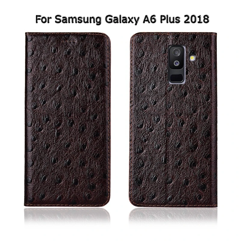 Ostrich Texture Genuine Cow Leather Case For Samsung Galaxy A6 / Plus 2018 Cover Flip Stand Magnetic Phone Bag | Мобильные телефоны