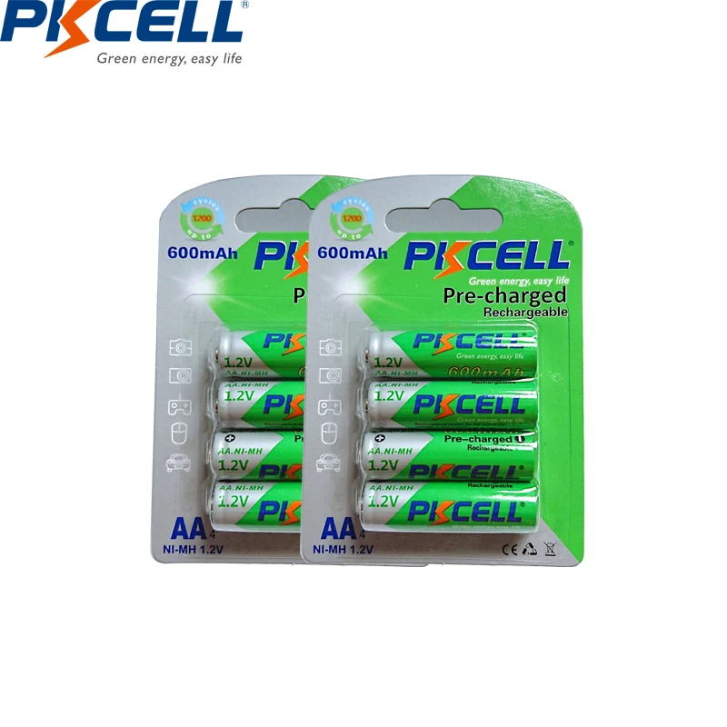8 шт/2 карты PKCELL AA Аккумуляторная батарея AA NiMH 1,2 V 600mAh ni-mh 2A предварительно заряженные аккумуляторные батареи для камеры