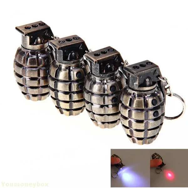 Hot selling Promotion sale Top quality 4pcs Grenade Style Keychains + 0.5mw Red Lasers White LED Lights Coppery|led zone|light led striplight video |