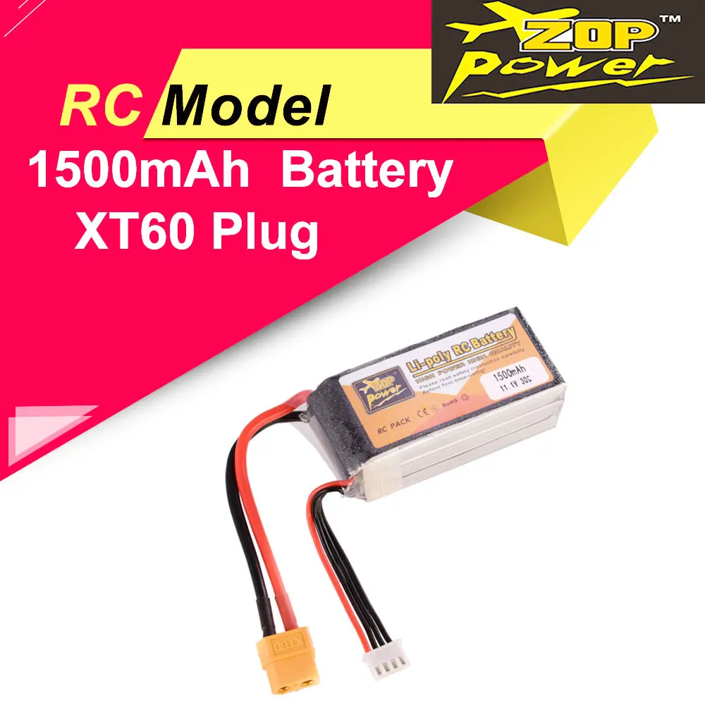 

ZOP Power 11.1V 1500mAh 30C 3S Lipo Battery XT60 Plug Rechargeable Battery For RC Racing Drone Quadcopter Helicopter Car Boat