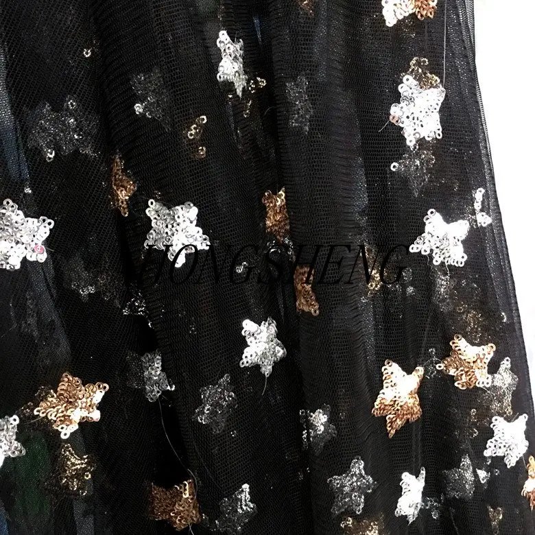 Black mesh GLace 1Y/лот Звезда блестки ткань сетка вышивка бисер ткань для платья свадебные украшения TX804 - Цвет: Black mesh