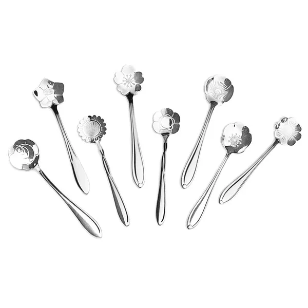 Silver 8 шт./лот Творческий цветок Форма чайная, кофейная ложка Нержавеющая сталь мороженого сахара ложка для перемешивания Чай Ложки Посуда - Цвет: Silver