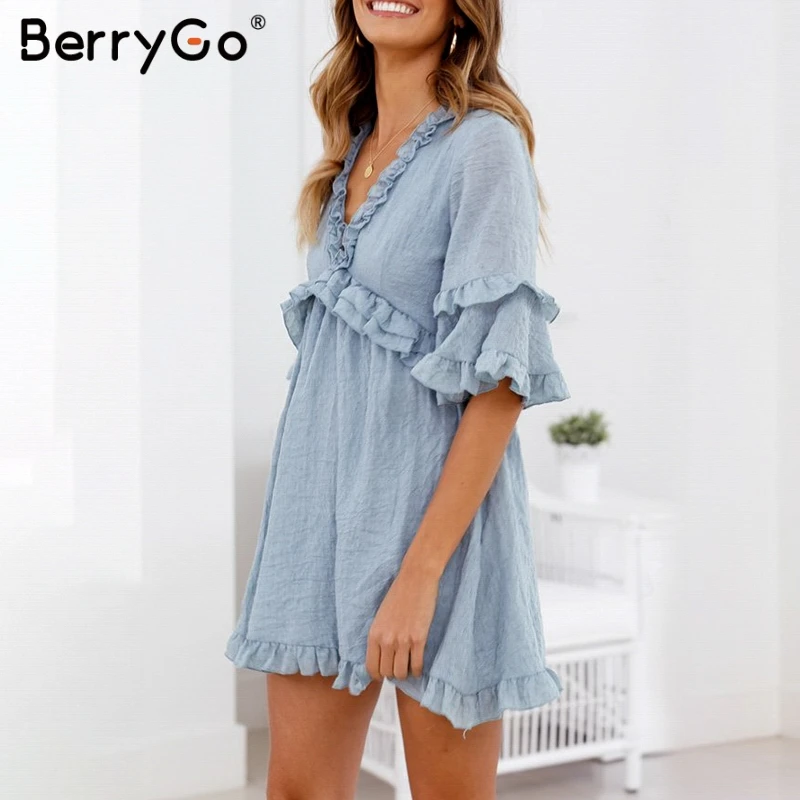 Женское платье с коротким рукавом BerryGo мини треугольным вырезом 2019 | Женская