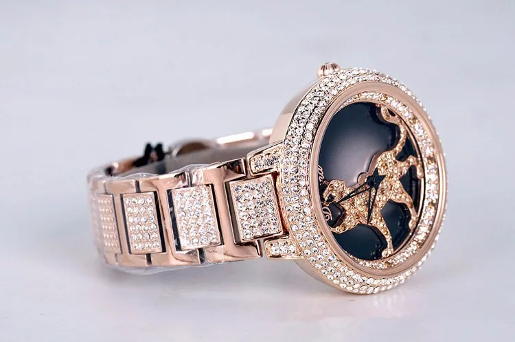 Роскошные женские часы Davena, элегантные стразы, модные часы, леопардовые, вращающиеся, под платье, браслет, пантера, вечерние, рождественский подарок