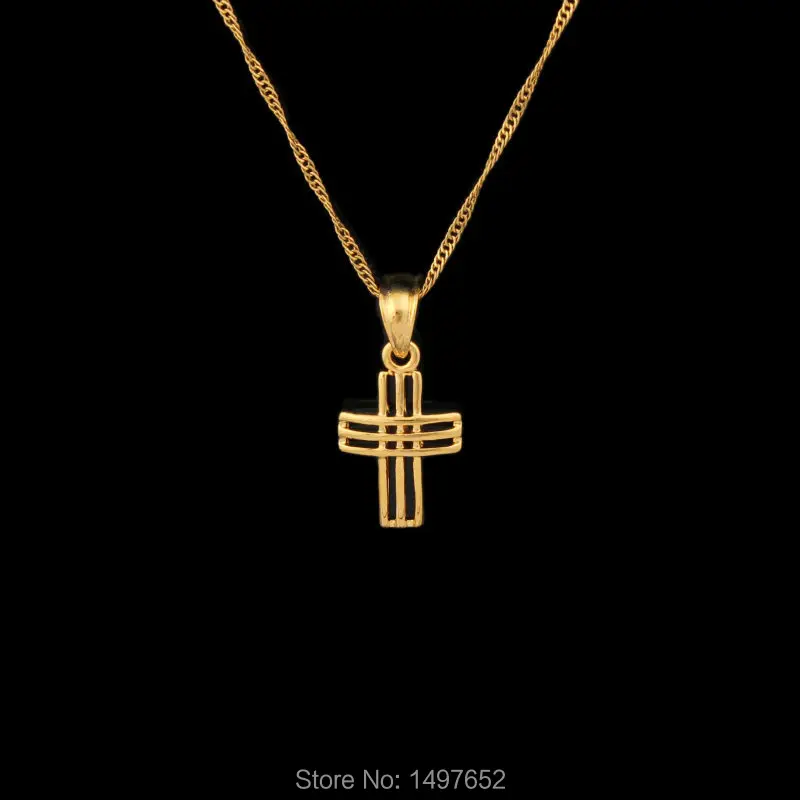 Роскошная классическая подвеска крест для женщин цепочка из 18 каратного золота с