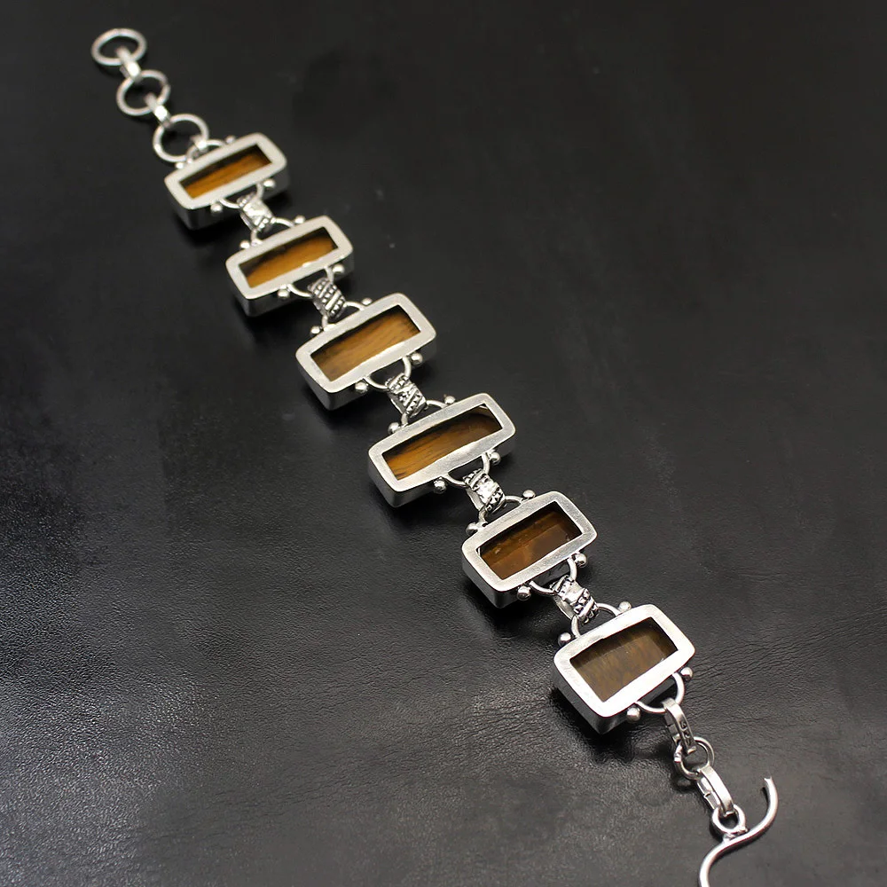 Hermosa Royal Charms Gold Tigers Eye Chain Links Bracelet 7.75 Inch A08 Free Shipping | Bracelets