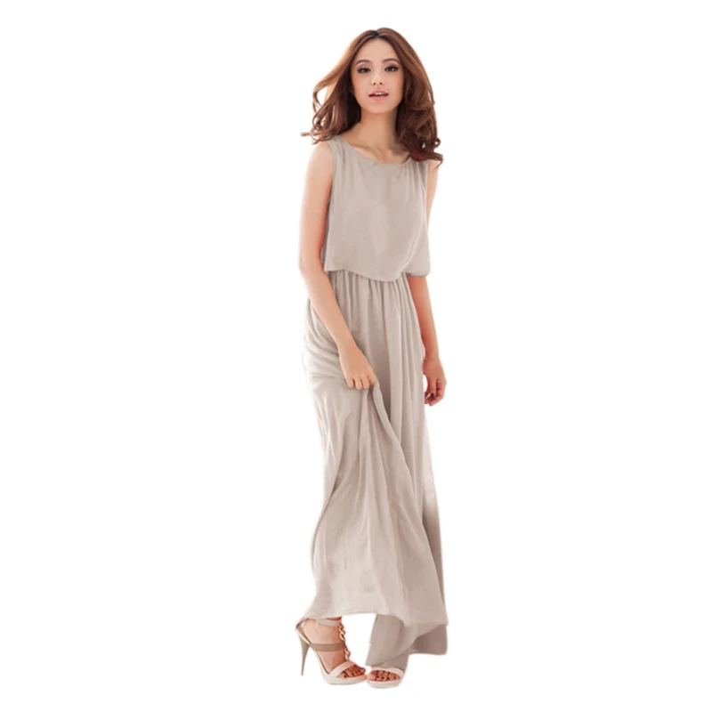 Женское летнее пляжное платье макси Boho высокое качество фирменное однотонное
