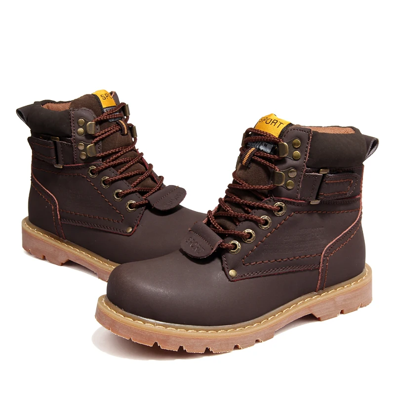 Мужские ботинки высококачественные теплые зимние на меху Рабочая кожаная обувь