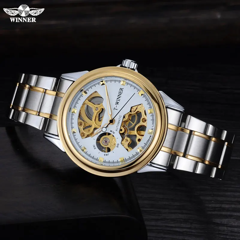 Мужские механические часы скелетоны победитель бренд бизнес ручной Ветер