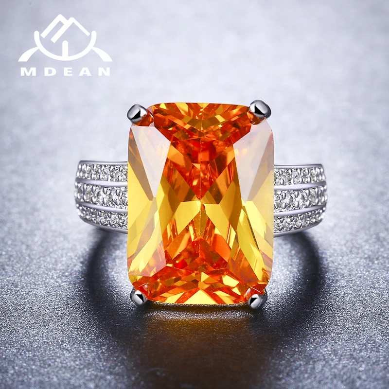 MDEAN, кольца из белого золота с большим желтым камнем для женщин, ювелирные изделия для помолвки, свадьбы, женские Кольца bijoux bague, размеры 5-12, MSR890