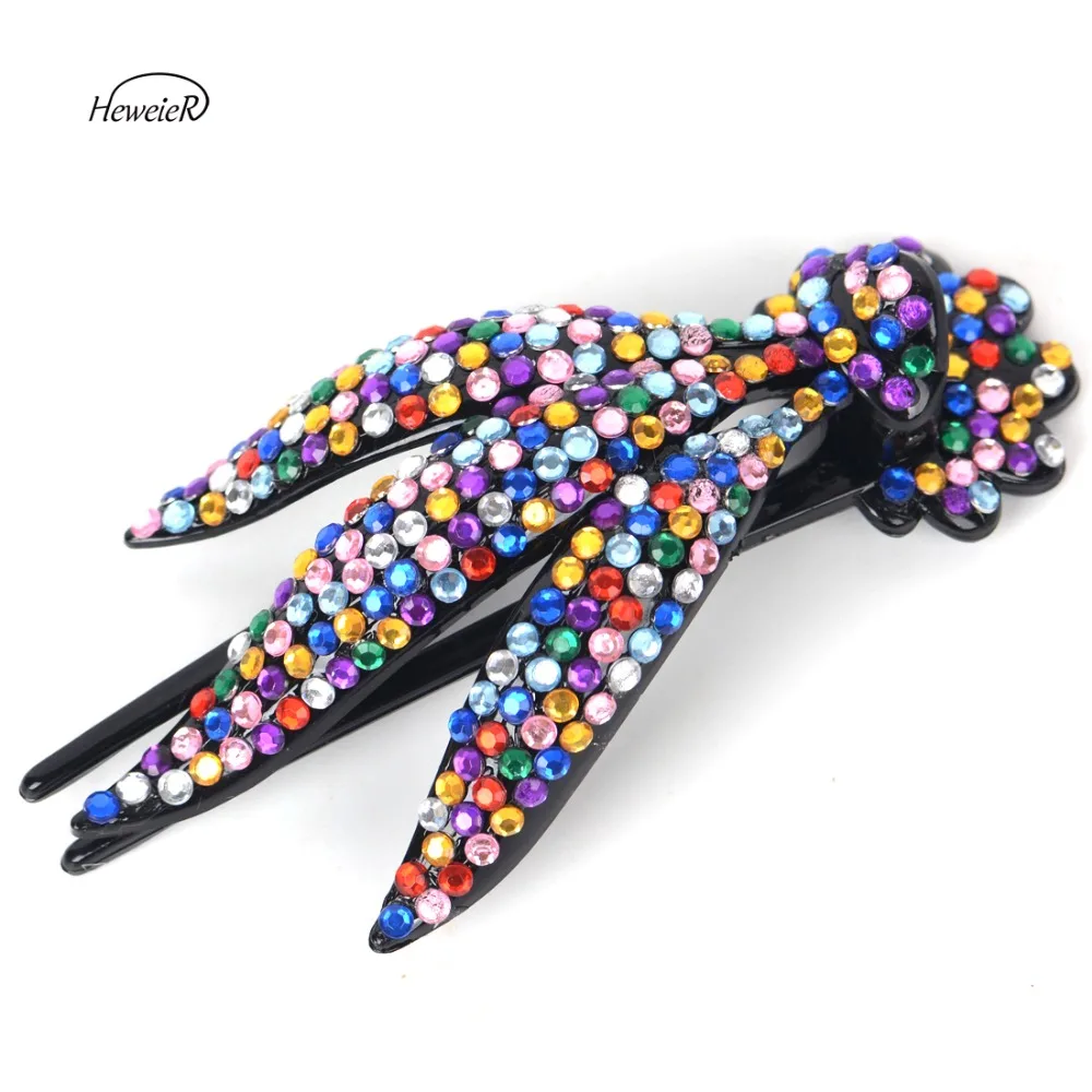 

Women Lady Fashion Headwear Hairpiece Large Plastic Colorful Rhinestones Hairpins Hair Clamps Duckbill Clip Headdress