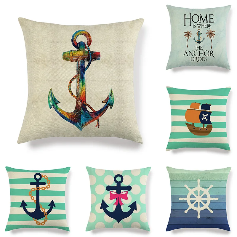 Льняные/Хлопковые наволочки в простом навигационном стиле 45 х45 см | Дом и сад