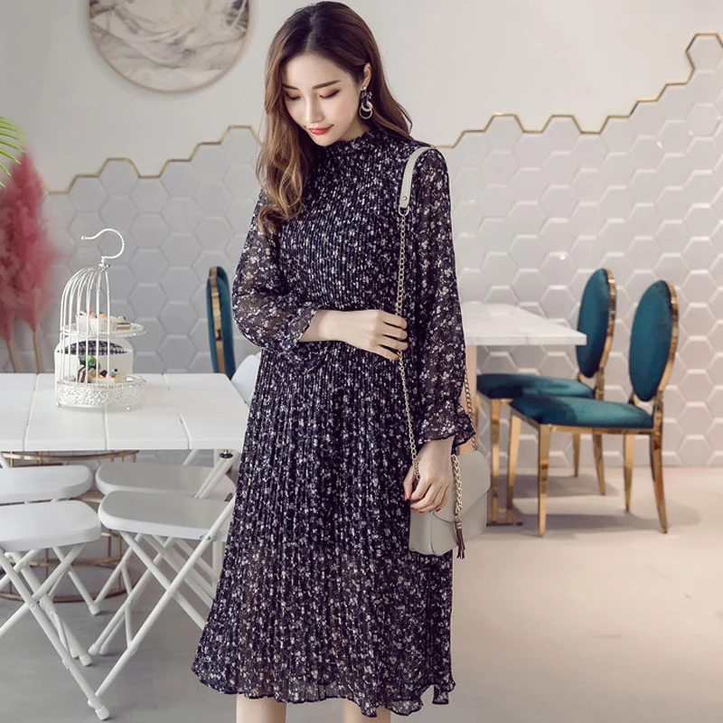 Платье BGTEEVER женское шифоновое с круглым вырезом элегантное Плиссированное