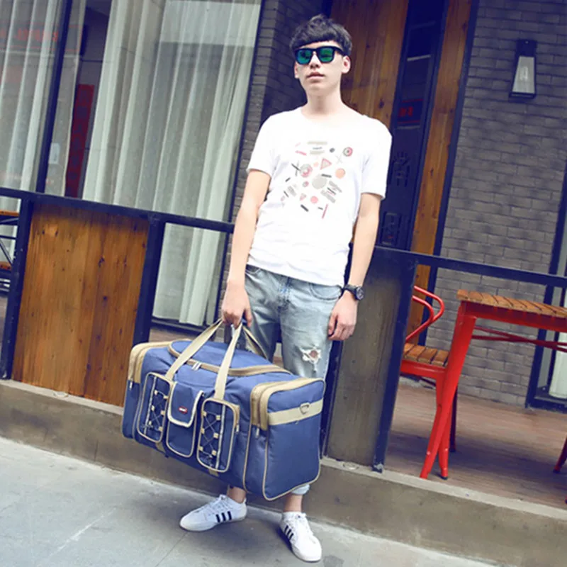 Thick Canvas Casual Duffle Bag Waterproof Mens Travel Bags Long Strap Anti-scratch Multi-pocket Large Capacity Handbags L468