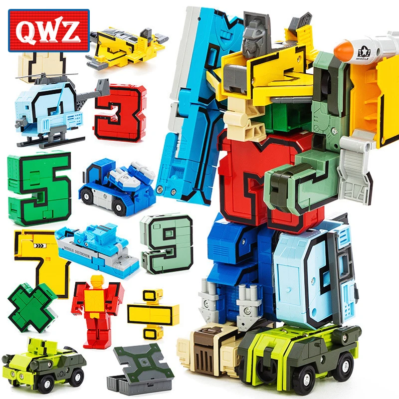 

QWZ Creative Building Blocks Bricks Action Figure Transformation Number Robot Deformation Robot Toy Children Gifts