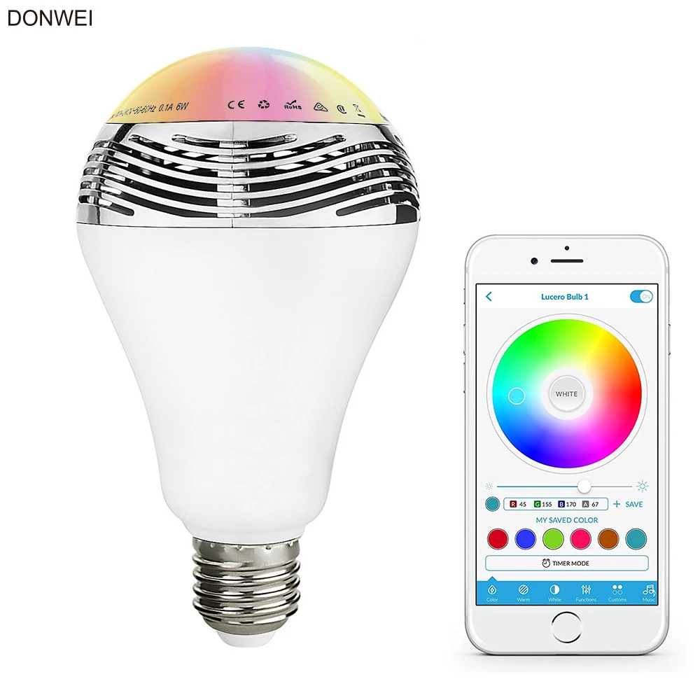 

E27 Smart RGB+White Wireless V4.0 Bluetooth Speaker Bulb Phone APP Control Music Playing Dimmable LED Bulb Light Lamp