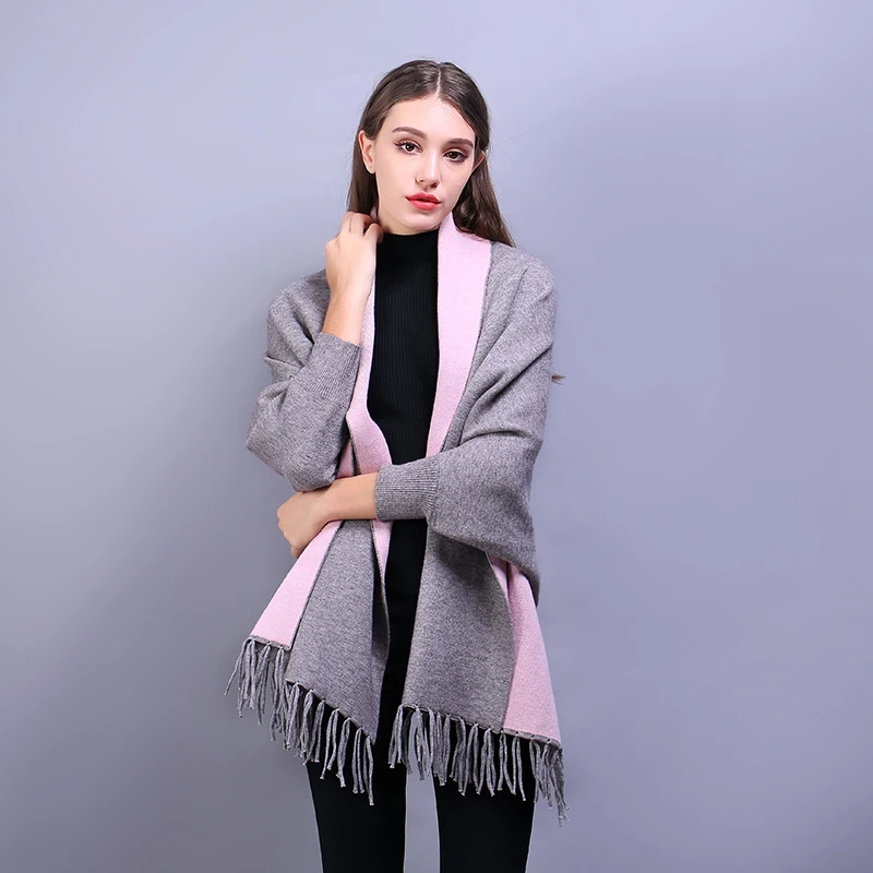 [FEILEDIS]2019 autumn and winter ladies double-sided shawl scarf thick long section with a sleeve cashmere cloak FD101 |