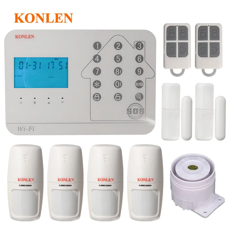 KONLEN wifi домашняя Безопасность GSM PSTN система сигнализации комплекты беспроводной PIR дверной датчик дистанционного управления, проводной сирена поддержка добавить камеру - Цвет: Package D