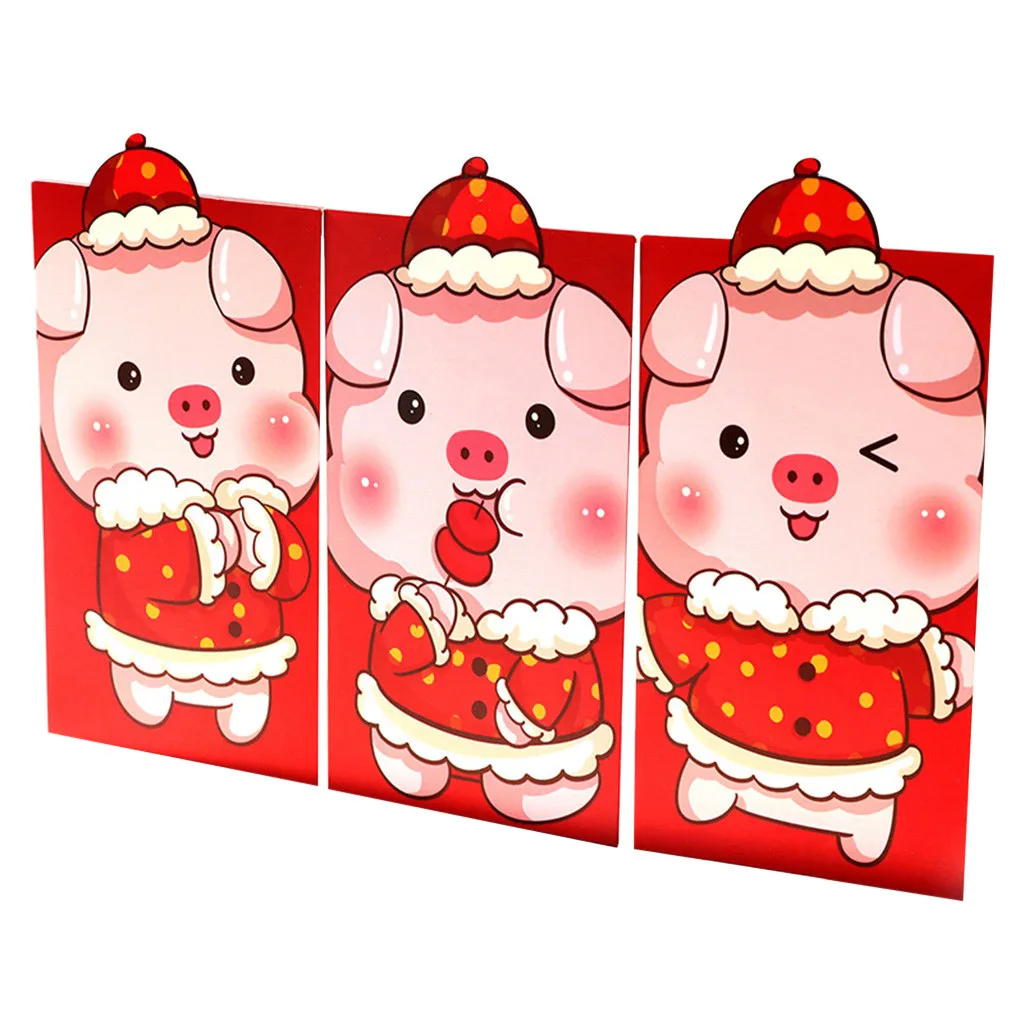 6 шт./компл. 2019 новогодний поросенок мультфильм красные пакеты Hong Bao Lucky Money