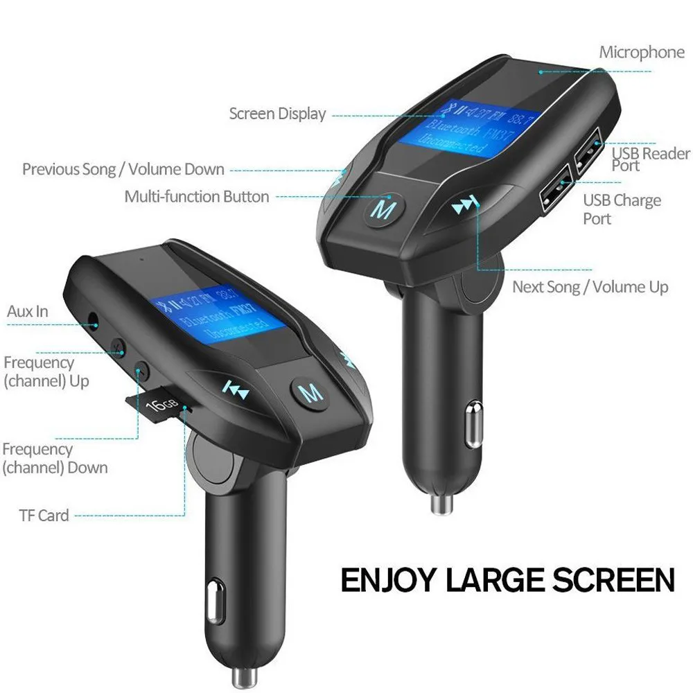 Автомобильный комплект Handsfree беспроводной Bluetooth fm-передатчик lcd MP3-плеер USB зарядное устройство Hands Free поддержка AUX вход и выход 2019617