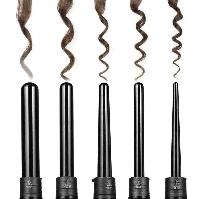 5 in 1 Hair Curler Curling Wand Set Tongs Iron with Interchangeable Barrels and Heat Resistant Glove - Black | Красота и здоровье