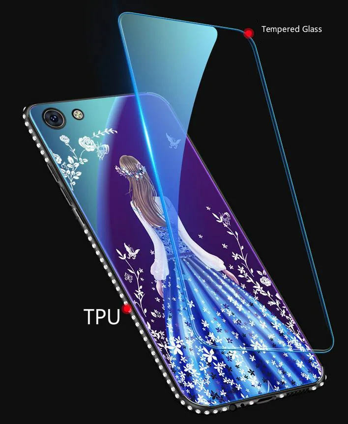 Роскошные блестящие алмаз Мягкие TPU закаленное Стекло задняя крышка для iphone X 8 7 6 S
