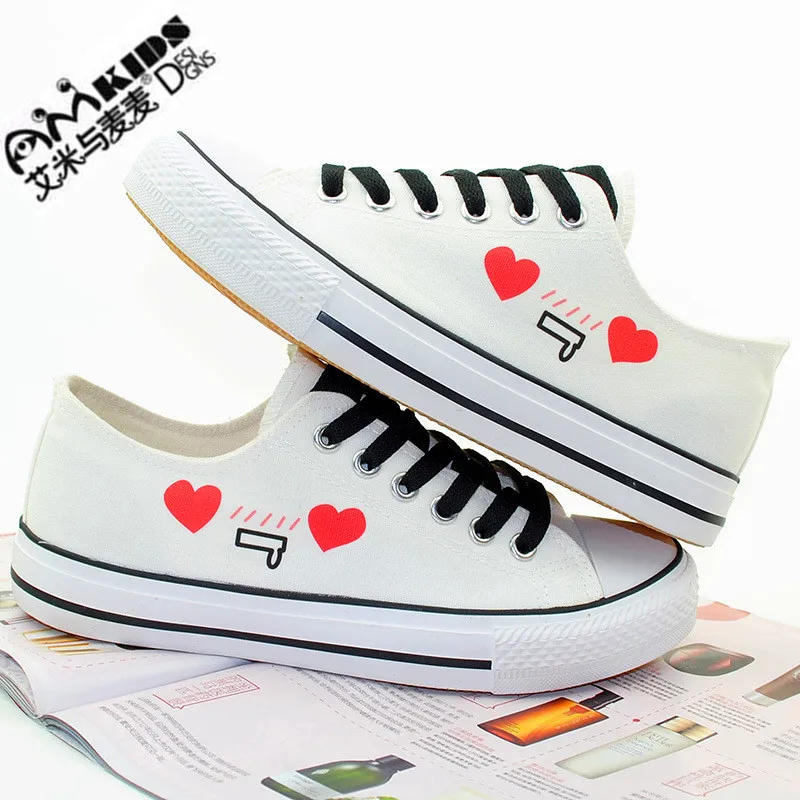 

AMYMM Children's Hand-painted Cute Facial Expressions Graffiti Canvas Shoes Boys of Girls Flat Casual Lovers Student Shoes YXX