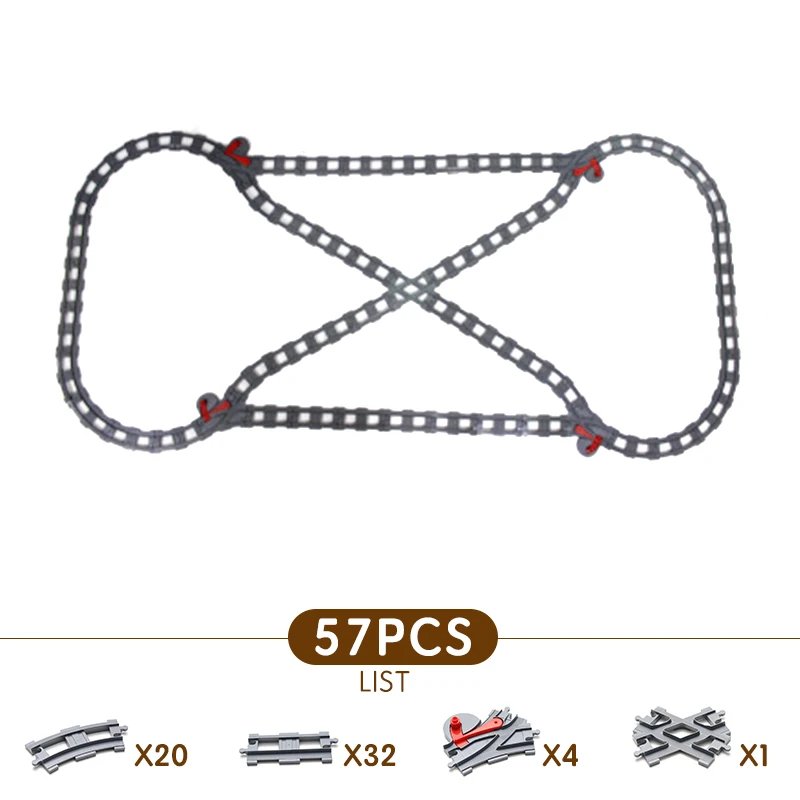 57PCS Powiily поезд мост строительные блоки DIY сборка креативный развивающий поезд треки детские игрушки Совместимые Duplo кирпичи набор - Цвет: 57PCS