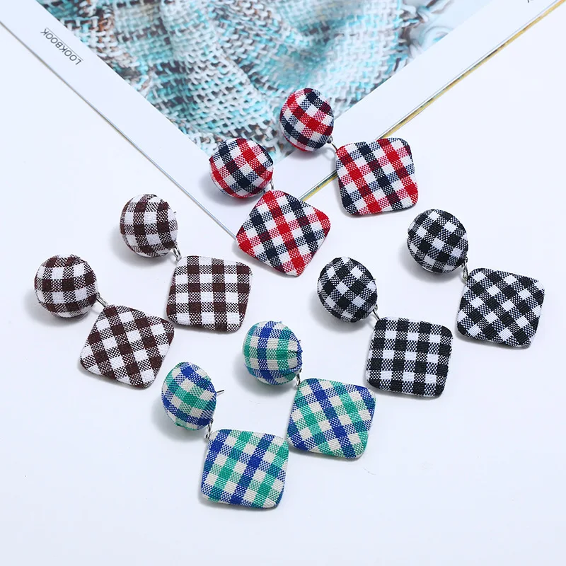 New Fabric Grid Pattern Drop Earrings for Women Fashion Popular Square Cotton Dangle Jewelry | Украшения и аксессуары