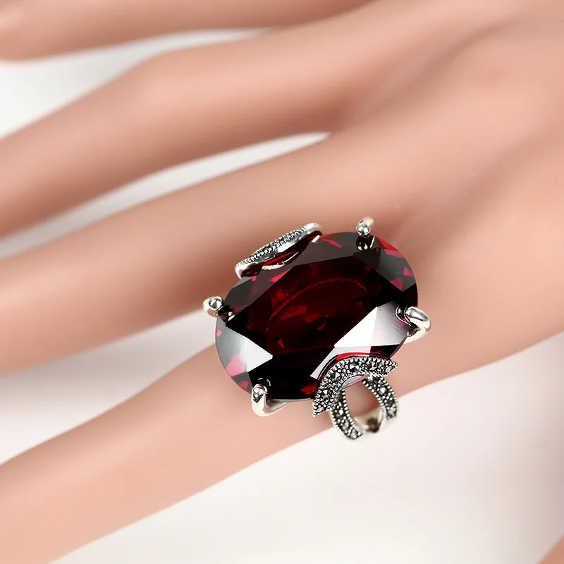 Модное 925 Серебряное кольцо синтетический кубический циркон красный камень корунд чистое S925 чистое серебро кольца для женщин ювелирные изделия