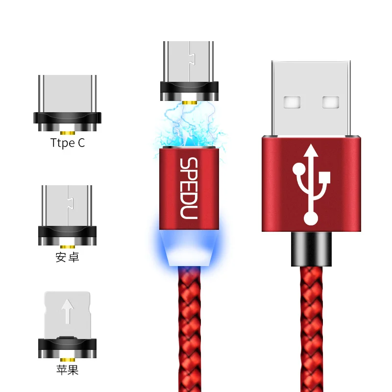 Магнитный Usb зарядный кабель SPEDU для xiaomi mi 8 mi 8 huawei p20 pro lite iphone x 7 8 6s plus se 5S samsung galaxy s8 s9 oneplus - Тип штекера: 3in1 ios Micro TypeC