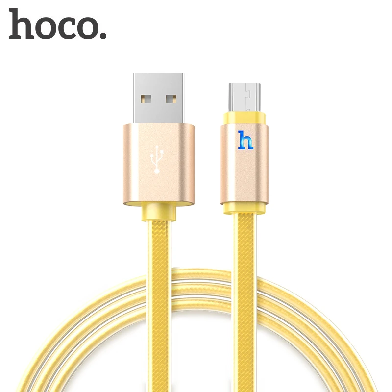 HOCO металлический Плетеный плоский Micro USB кабель светодиодный 2A кабель для быстрой зарядки данных для Xiaomi samsung Android usb зарядный шнур Microusb Новинка