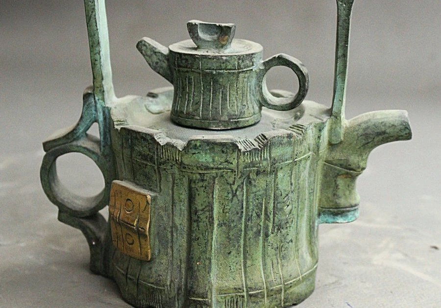 Коллекция Китай старинная бронзовая позолота бамбуковая форма ручка