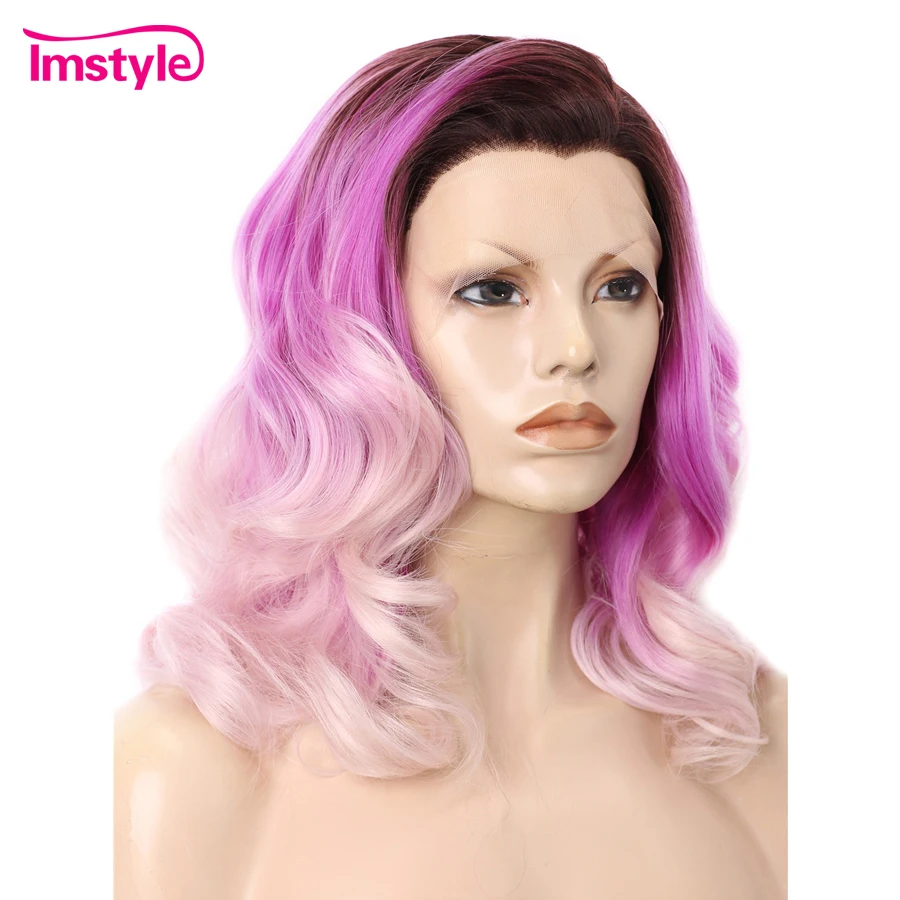 Imstyle Ombre розовый парик короткие парики с волнистыми волосами косплей