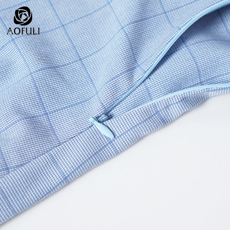 AOFULI L ~ 4XL 5XL женский клетчатый сарафан с принтом милые летние платья в клетку