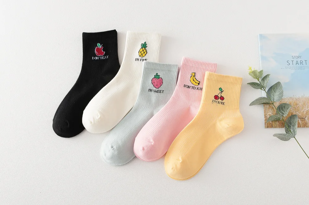 SP& CITY/5 пар, красивые хлопковые носки с фруктовым узором, женские короткие смешные носки с мультяшным рисунком, милые короткие носки с принтом для девочек и студентов