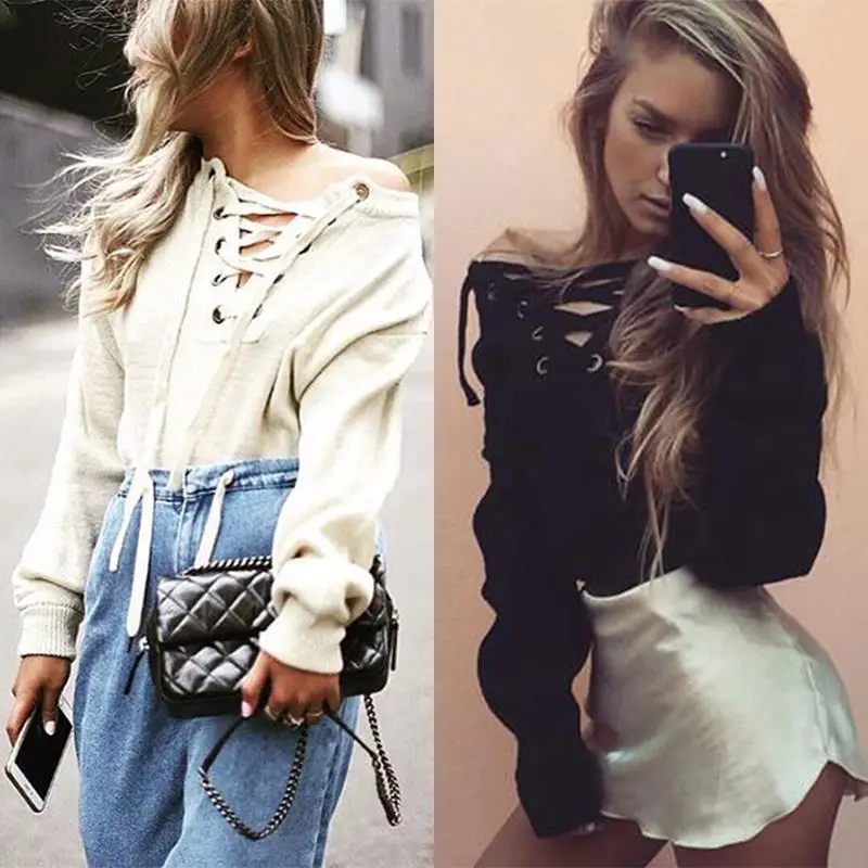 Марка Женщины Повязки Свитера С Длинным Рукавом V-образным вырезом Свободные