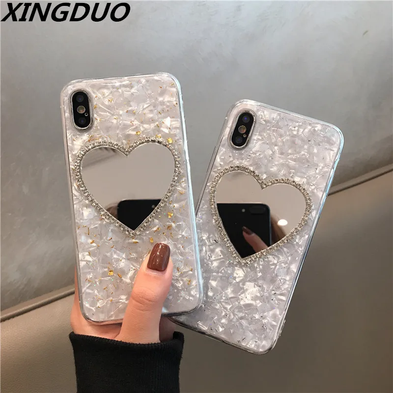 XINGDUO мраморный чехол для телефона iphone X XS XR MAX алмазы любовь зеркальный глянцевый 5