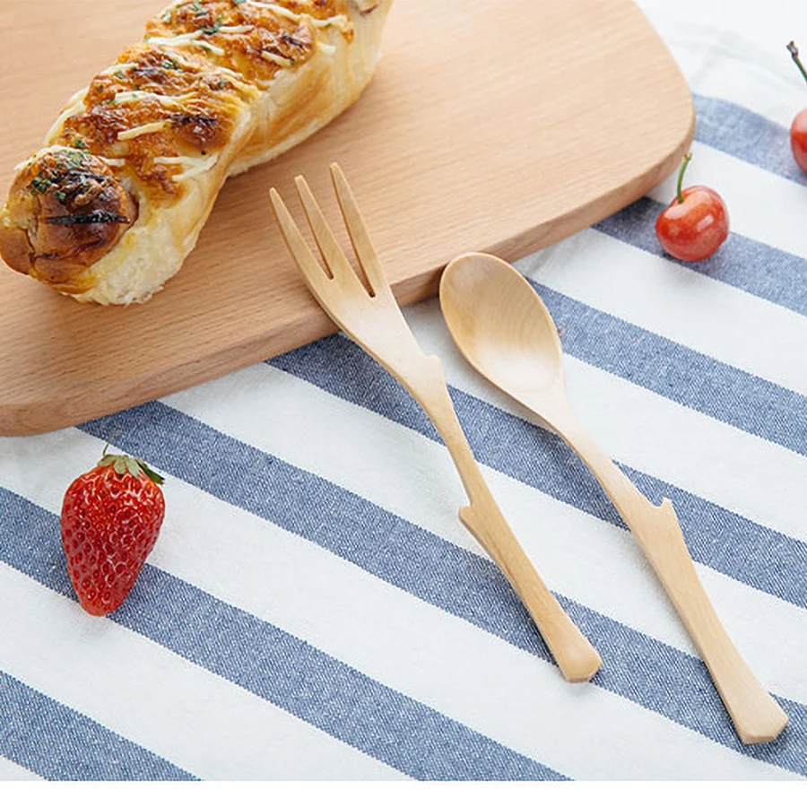 Детская фруктовая Ложка Десертная Вилка деревянные бамбуковые столовые приборы