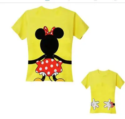 yellow Minnie Семья футболки в тон, для мамы, папы, дочки и футболка для сына Футболки-топы одежда для мамы и меня мама девочки; дети семейная одежда с рисунком из мультфильма - Цвет: yellow Minnie