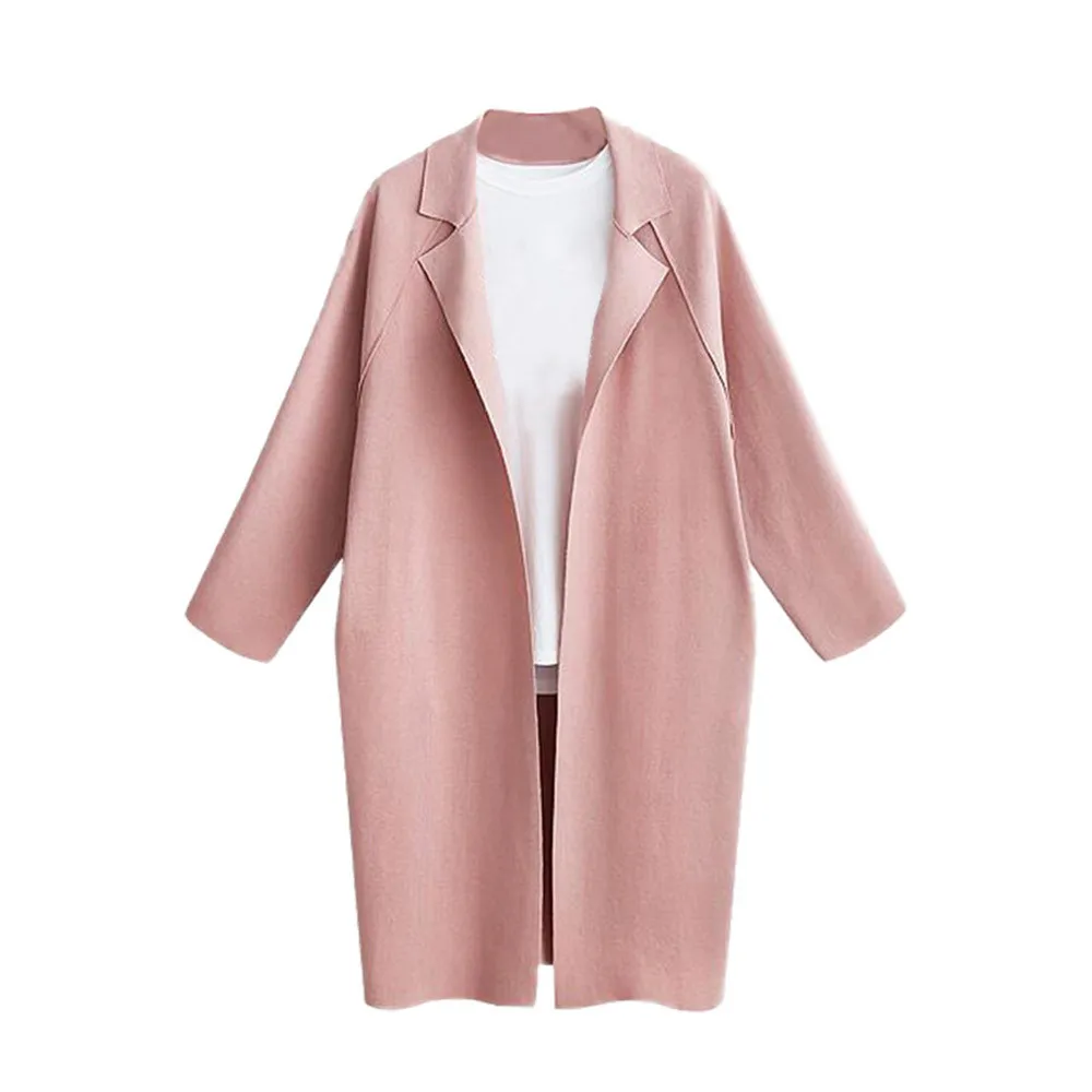 Pink Зимние куртки, Женское шерстяное пальто, женский свободный однотонный Тренч с широкими лацканами, женский кардиган, куртки/PT - Цвет: Pink