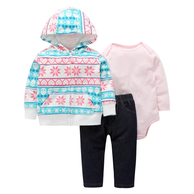 6-24M baby boy clothes Long sleeve hooded coat letter embroidered+orange romper+pants new born girl 3pcs clothing set cotton | Детская