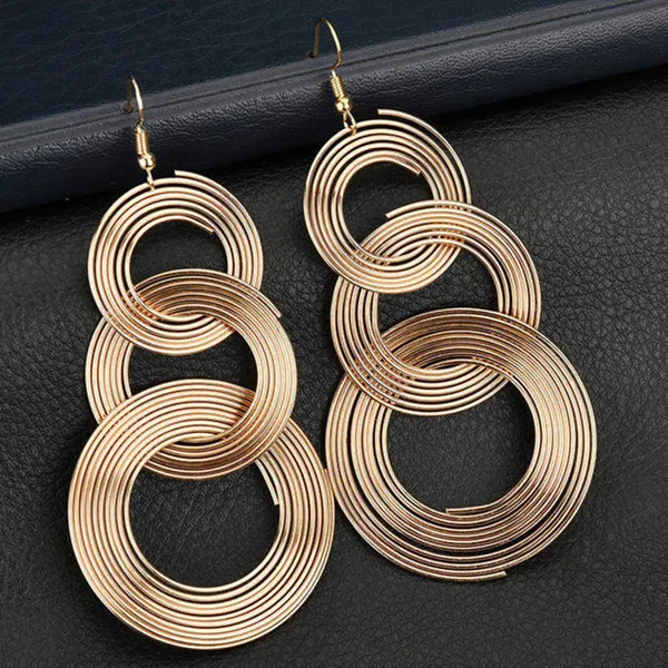 Gold ES550, панк, золотые, цветные, большие, геометрические, 3 круга, металлические, длинные висячие серьги для женщин, богемные, вечерние, Преувеличенные, модные ювелирные изделия - Окраска металла: Gold