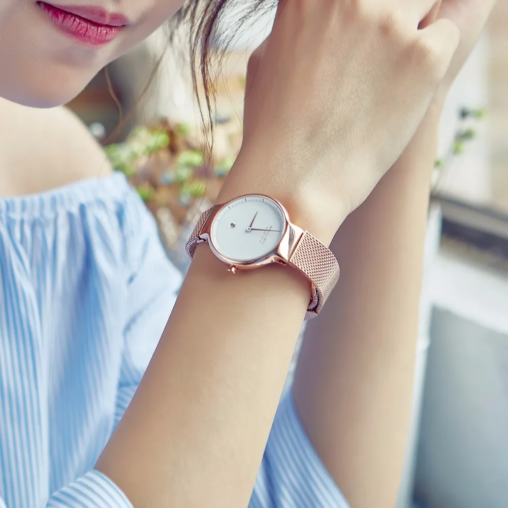 Relogio feminino новые женские часы ультратонкие из нержавеющей стали сетчатый ремешок