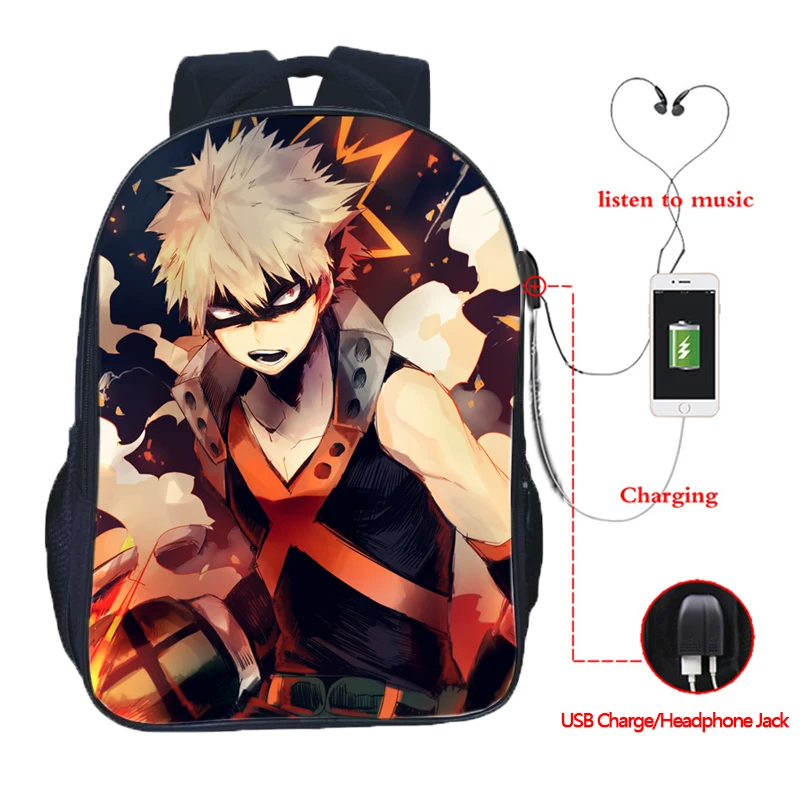 Рюкзак Boku No Hero Academia My школьный рюкзак для мальчиков и девочек с usb зарядкой модный